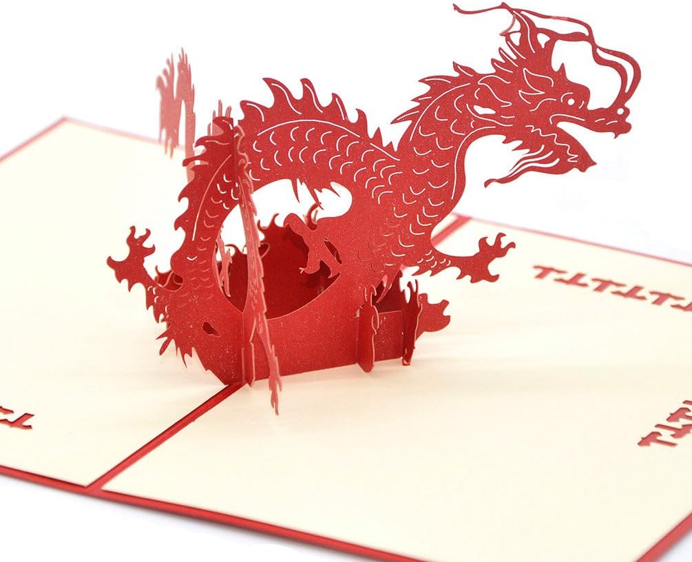Medigy 3D Pop Up Congratulations Greeting Card for Most Occastions,Three-dimensional, The Chinese Dragon, Red, 4.13 x 5.9 inch