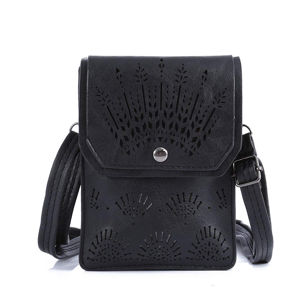 TENXITER Women Hollow Texture Small Crossbody Bags Cell Phone Purse Wallet for Girl (Black)
