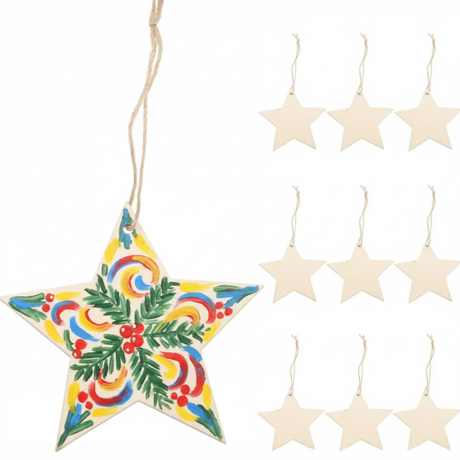 MILISTEN 50 Pcs Mini Wooden Stars Slices Wooden Star Embellishments Star Shape Tags for Christmas Wedding Party DIY Crafts Table Scatter Decoration