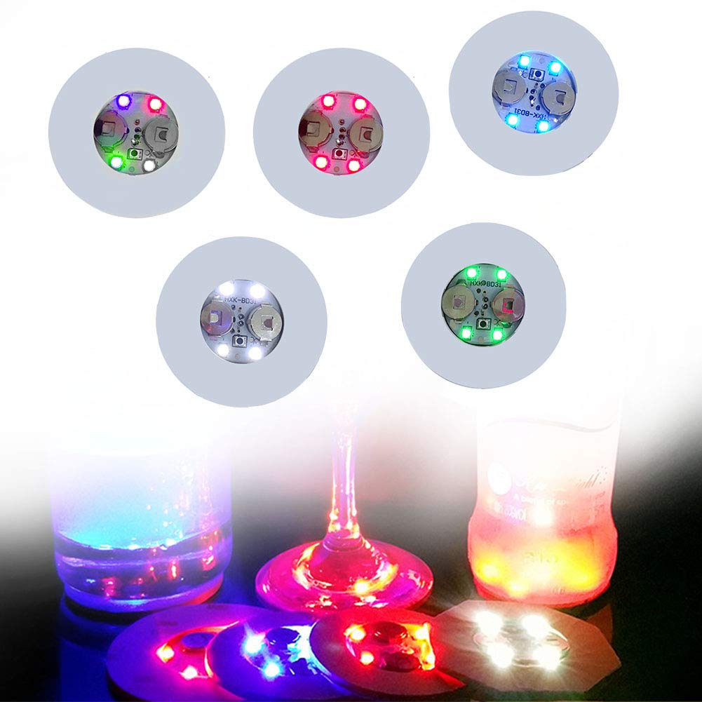 10 pcs LED Coasters, Round Flash Cup Mat Light Up Bottle with 4 Lights Color Changing for Glass Drinking Bottle Cup Luminous Mat Party Club Bar Supply