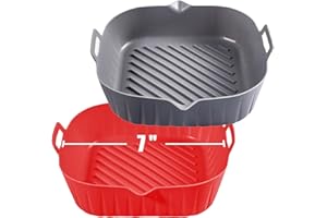 Golden Associate Silicone Liners Square for Air Fryer, 2 Pcs Non-stick Food-grade Reusable Basket Silicone Pot Baking Tray Airfryer Accessories, Top Size 7 inches, Bottom Size 6.3 inches