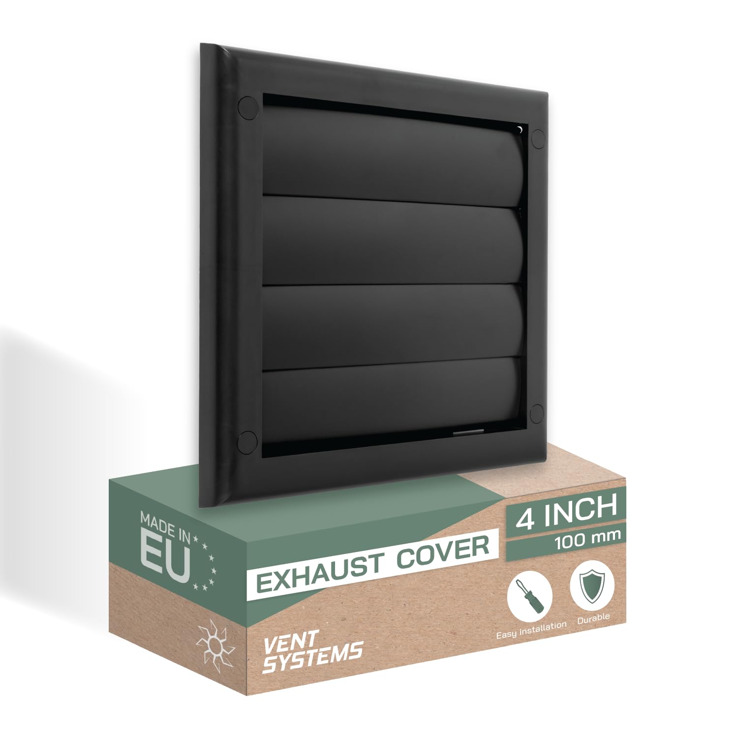 Vent Systems Ø 4" / 100 mm - Black Plastic Exhaust Vent Cover with Gravity Flaps - Wall Air Outlet Grille for Bathroom, Kitchen or Dryer Ventilation - Extractor Fan Hood for Indoor & Outdoor Use