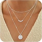 ASCOMY Gold Necklace for Women 14K Gold/Silver Plated Layered Necklaces Stackable Layering Cross Necklace Stacked Coin Pendant Pearl Herringbone Chain Stacking Gold Choker Trendy Jewelry Gift for Her