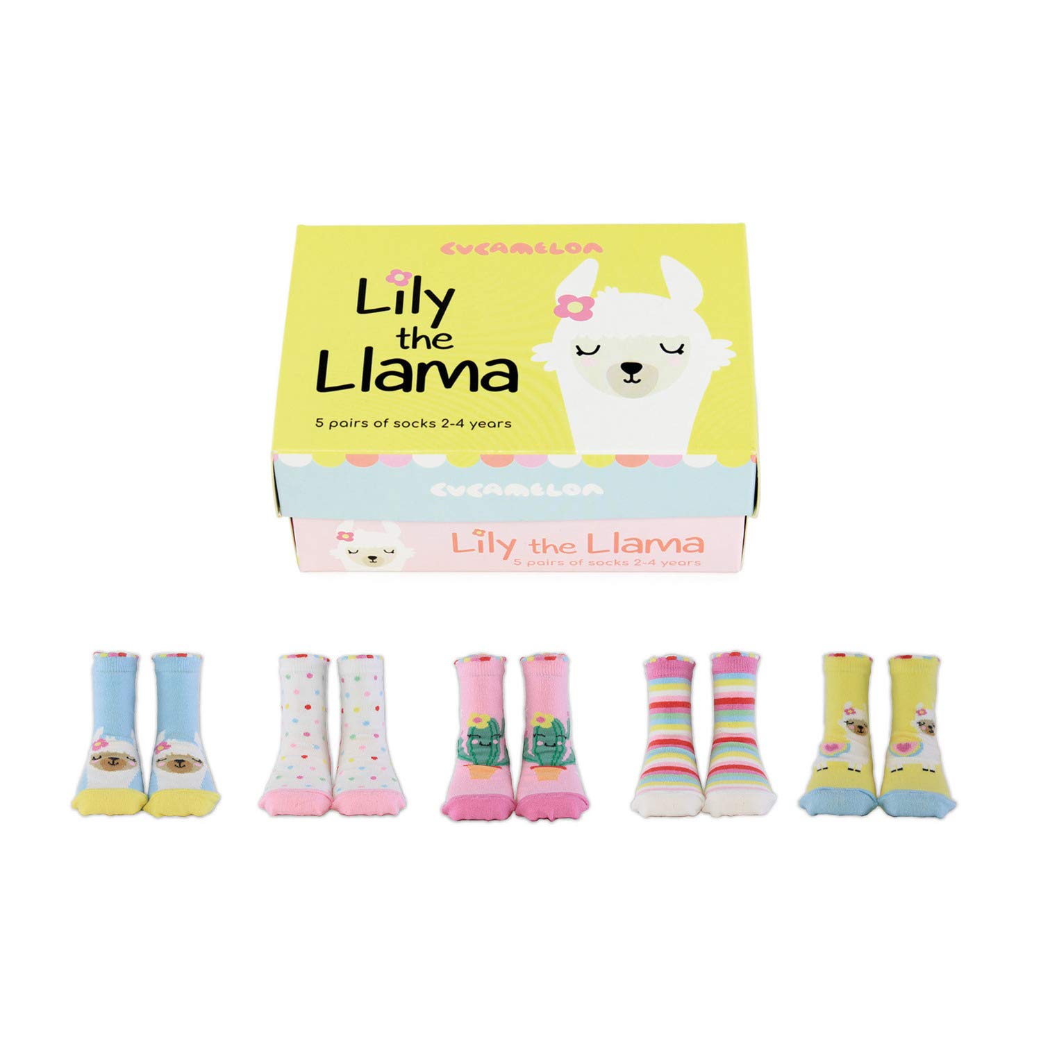 Cucamelon Lily The Llama 5 Pairs of Socks 2-4 Years Toddler Giftboxed
