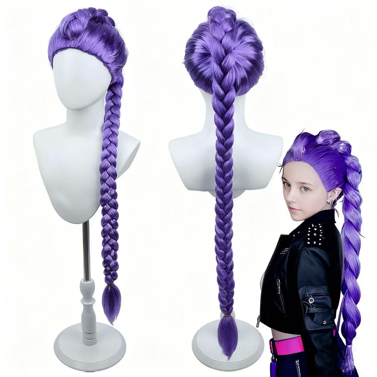 Photo 1 of BERON Girls Purple Long Wig with Braided Women Straight Long Braids Wigs for Cosplay Costume or Party
