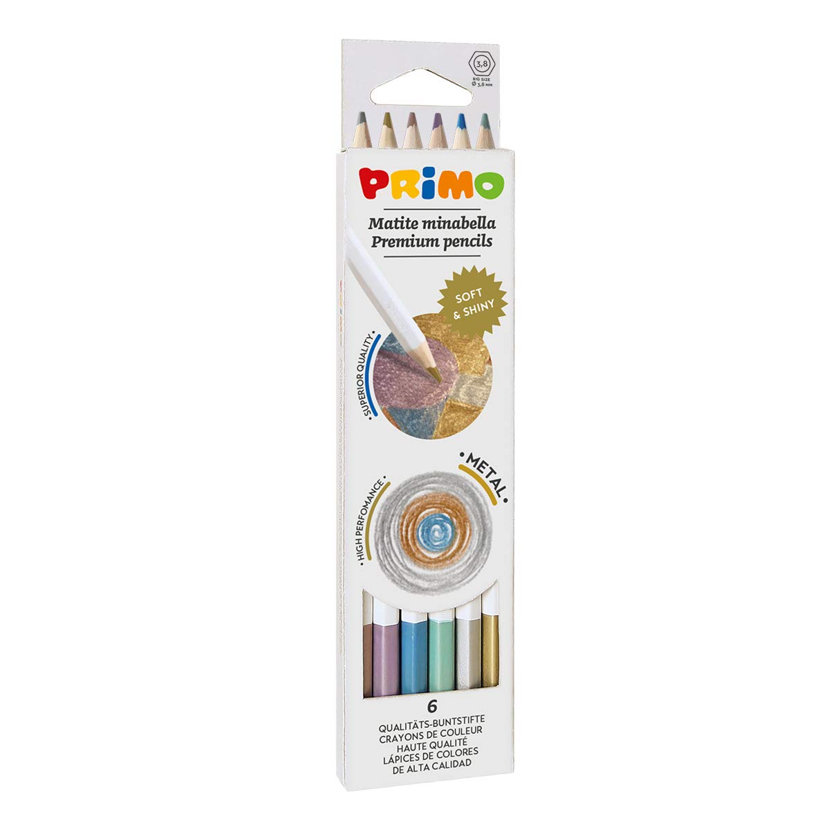 Primo - MOROCOLOR 89350 Minabella Pencil Case Diameter 3.8 mm Assorted Metallic Colours (Pack of 6)