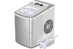 AGLUCKY Ice Makers Countertop with Self-Cleaning, 26lbs/24hrs, 9 Cubes Ready in 6 Mins, Portable Ice Machine with 2 Sizes Bullet Ice/Ice Scoop/Basket for Home/Kitchen/Office/Bar/Party, Grey