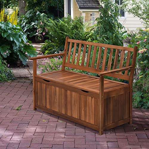 Outsunny 41 Gallon Outdoor Storage Bench, Wooden Deck Box with Inner