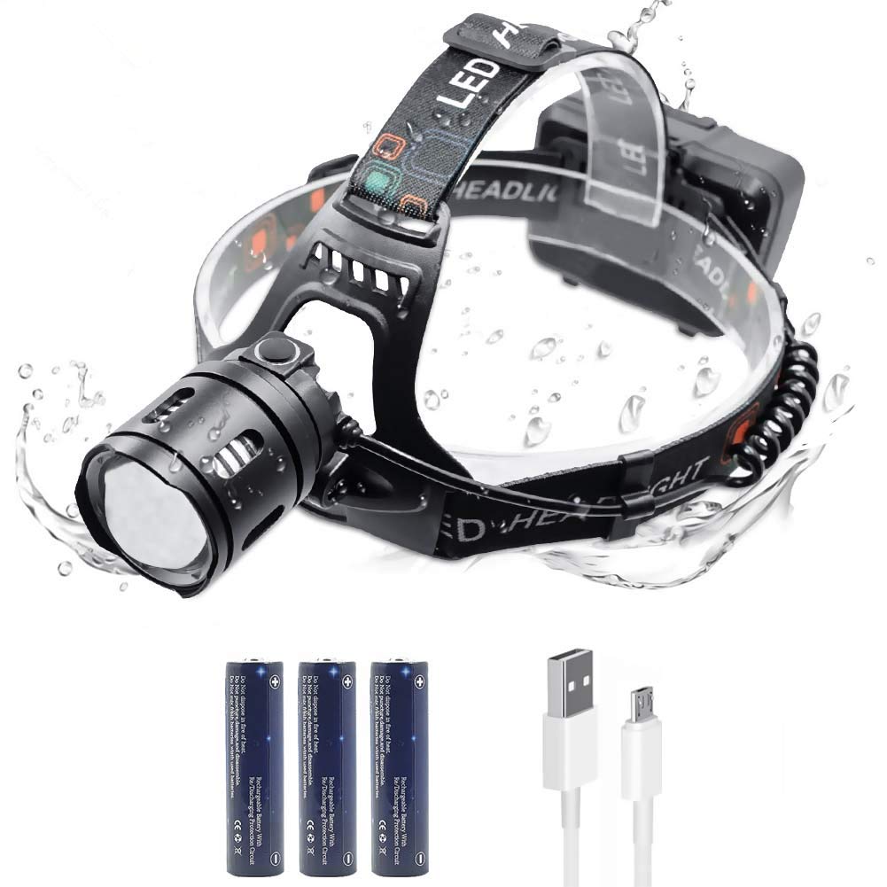 LULUWA Head Torch 2000 & 5000 Lumen Zoomable Rechargeable LED Headlamp Headlight Flashlight Waterproof Adjustable LED Headlamp Perfect for Running Walking the Dog Camping Reading (5000 Lumen)
