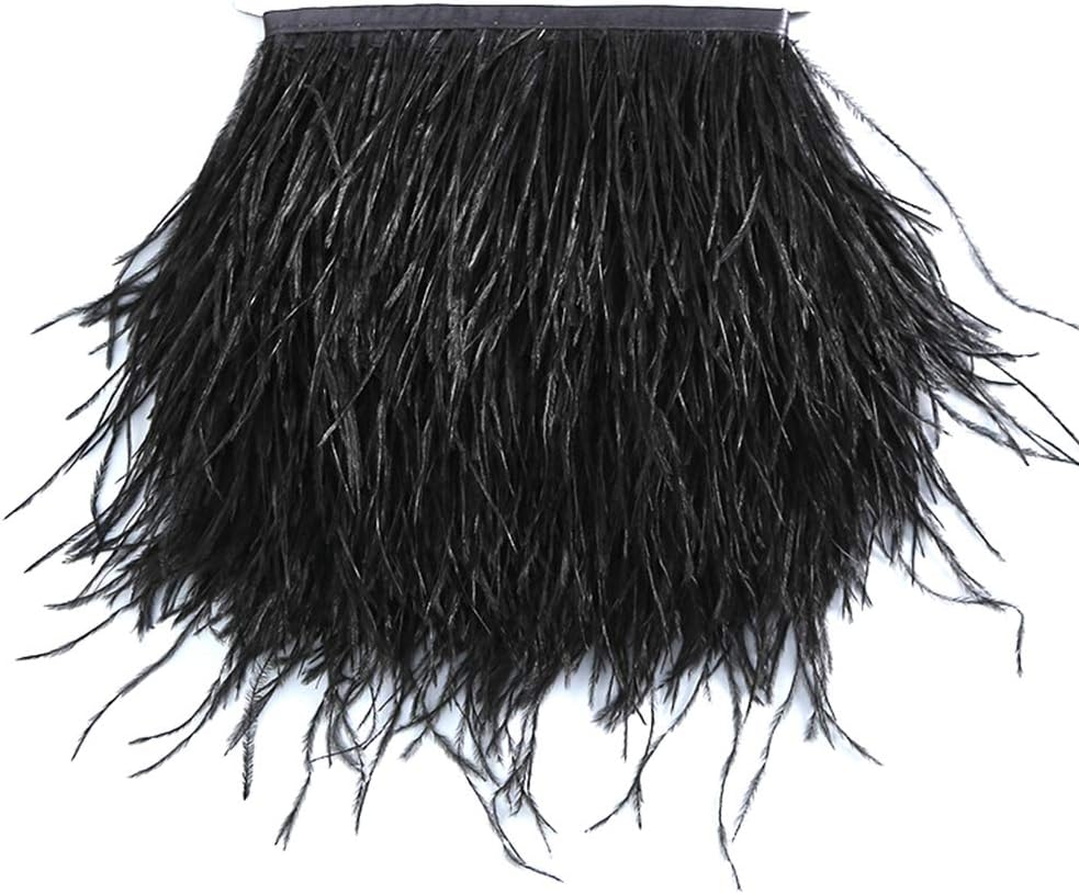 Vejaoo 10-15cm Deep Ostrich Feather Dyed Fringe 1M Trim Burgundy Sew On Embellishment VJ012 (1M Black)