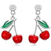 LONAGO Cherry Earrings 925 Sterling Silver Red Cherry Fruit Stud Earrings Jewelry for Women