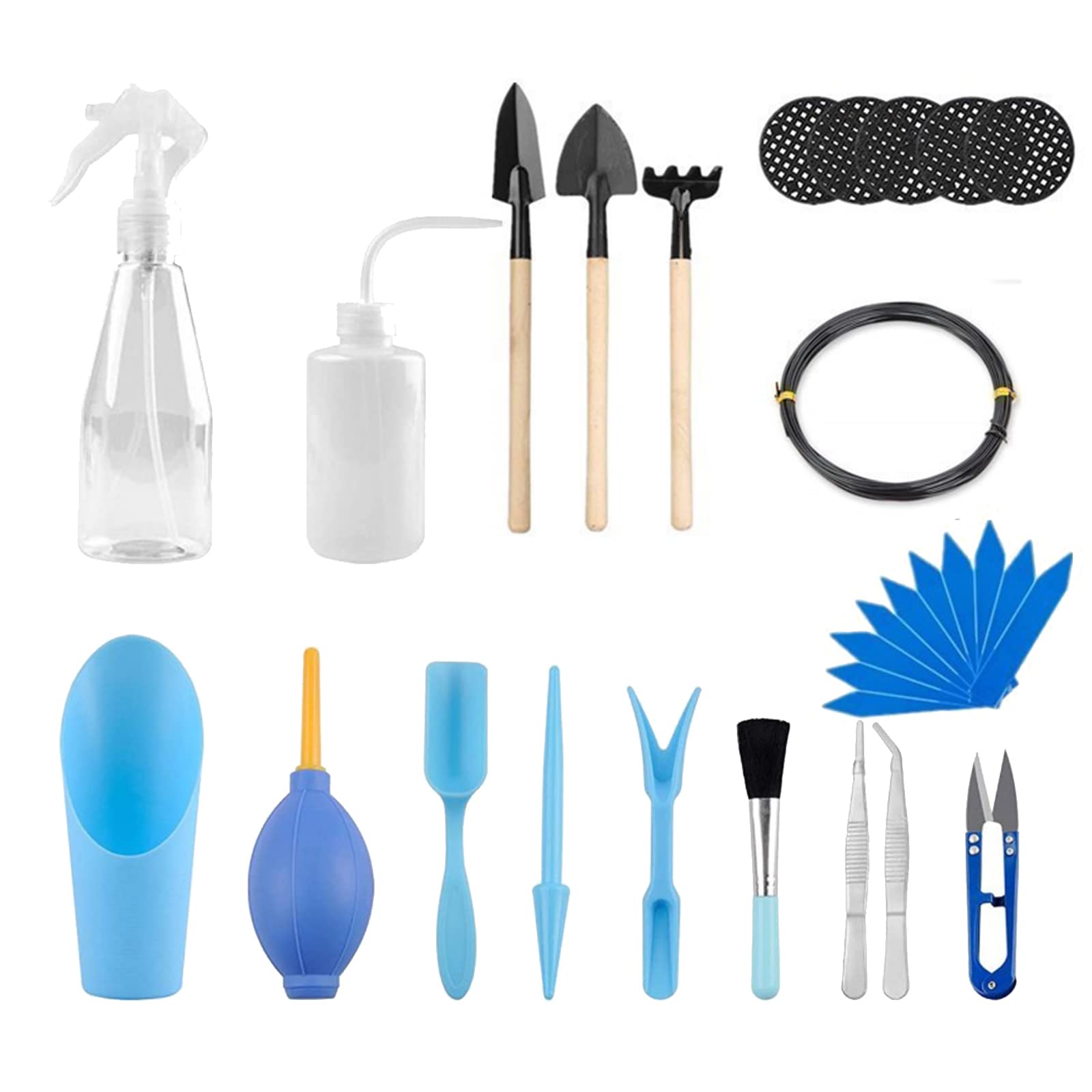 RoseFlower 17Pcs Succulent Plants Tools, Mini Garden Hand Transplanting Tools Set Miniature Garden Plant Care Potting, Cactus Kit Included Leaf Trimmer, transplanting Watering Tool, Bonsai wire