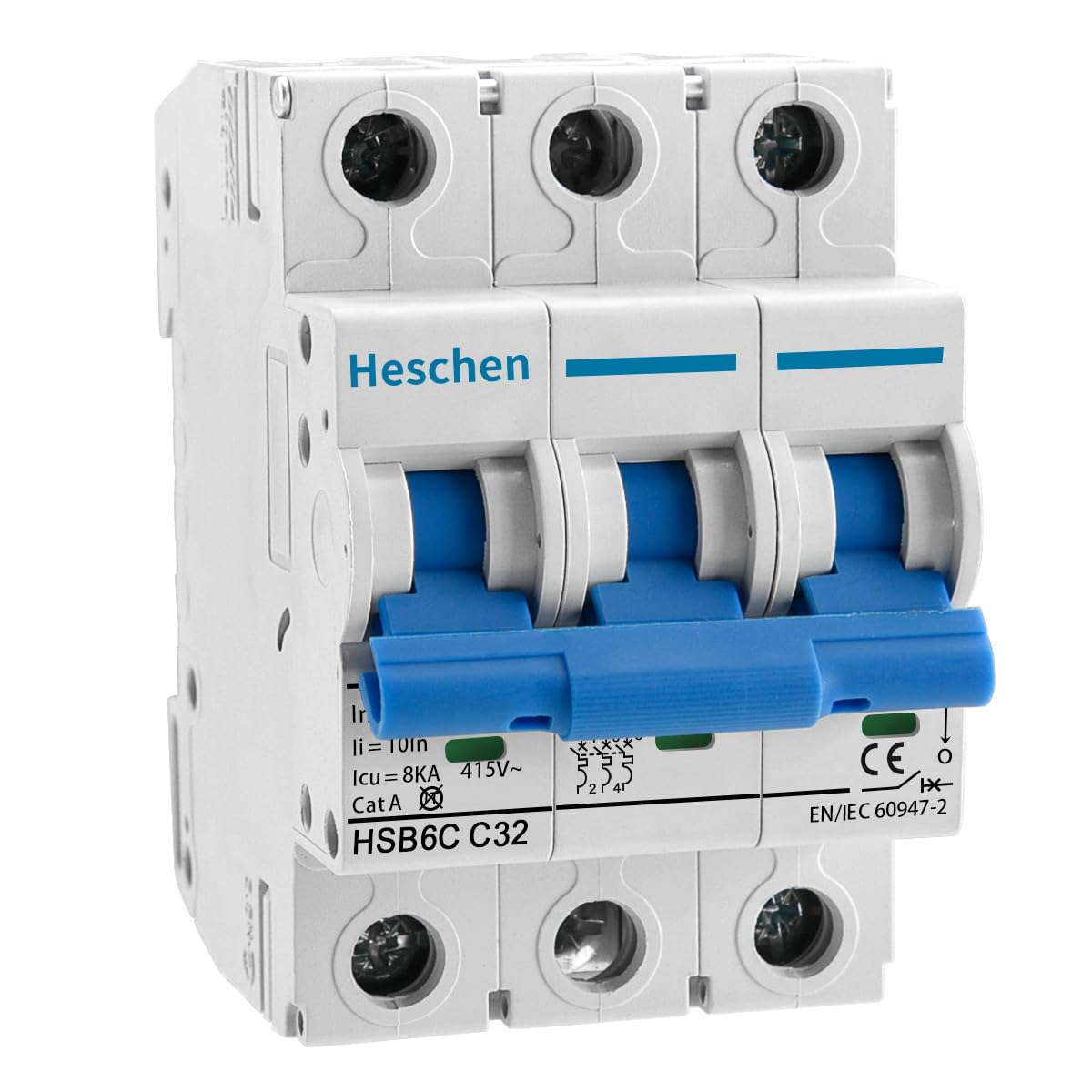 Heschen Miniature Circuit Breaker HSB6C, 32Amp Current, 3 Pole, Type C, 6kA Breaking Capacity, DIN Rail Mounting