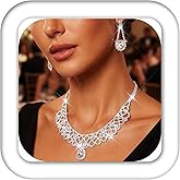 Aukmla Rhinestone Bridal Wedding Jewelry Set Sparkly Crystal Necklace Earrings Sets Prom Necklaces for Women
