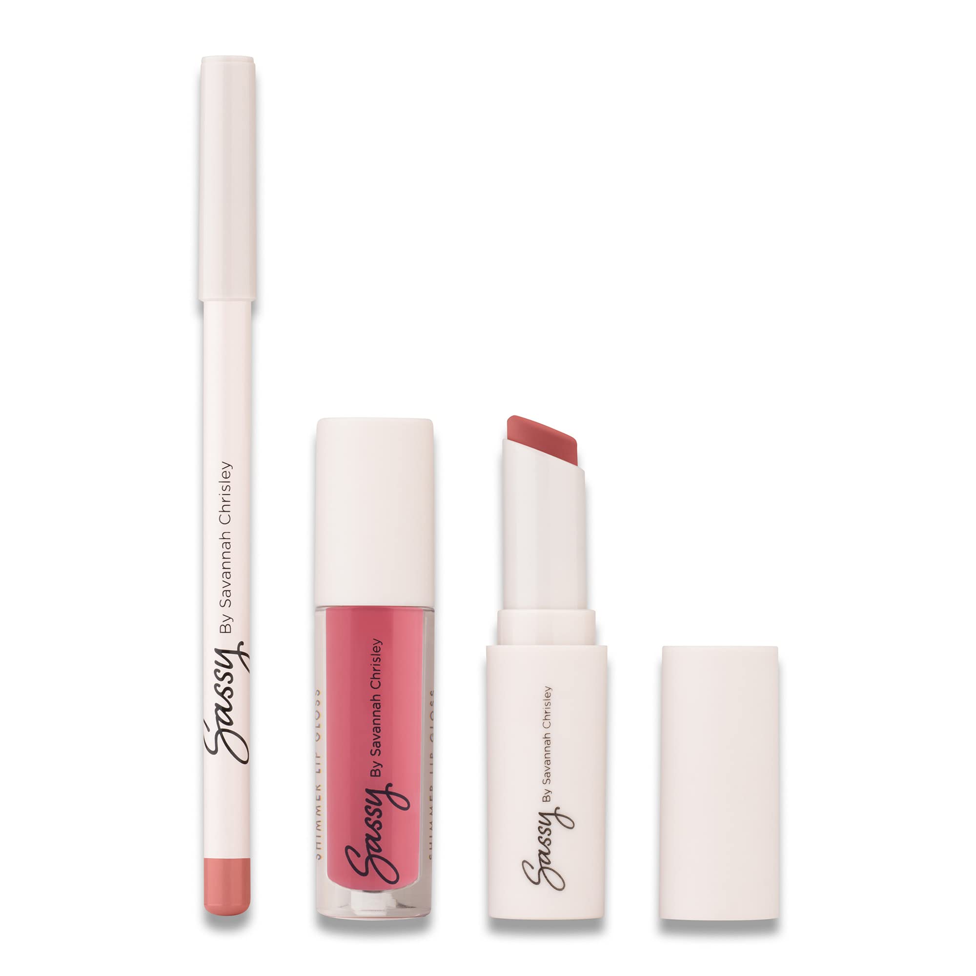 Sassy by Savannah Chrisley Signature Lip Kit - Contains Lip Color, Gloss, and Liner - Pigmented, Satiny, Lightweight and Shimmering Formulas - Adds Definition to Lips - Darling - 3 pc