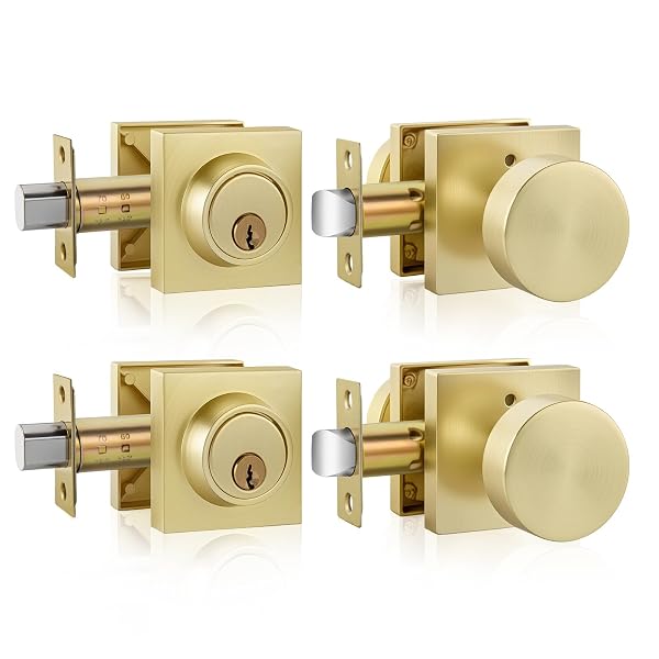 GOLDENWARM 2 PACK BRUSHED GOLD DOOR KNOB WITH...