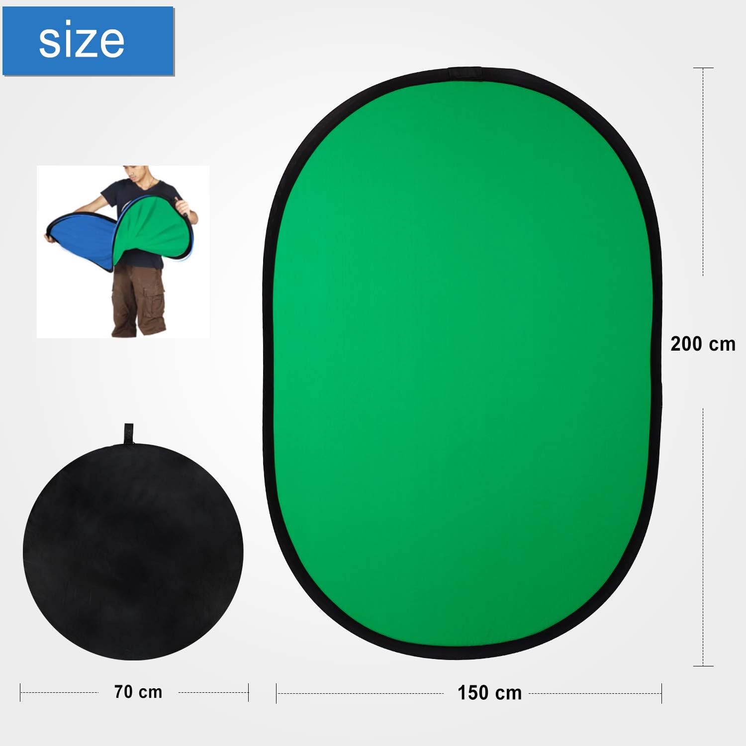 Konseen Chromakey Green Screen Pop Up Background Portable Backdrop 150x200cm/ 4.9x6.6FT Collapsible Blue Green 2 in 1 for YouTube Video Editing - Image 3