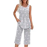 Findsweet Women Pajamas Sets Loungewear Soft Sleepwear Two Piece Summer Sleeveless Pjs Tank Top Pants with Pocket S-4XL