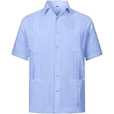MAXJON Mens Guayabera Shirts Casual Snap Short Sleeve Shirts with Four Pockets,Summer Beach Shirt Tops