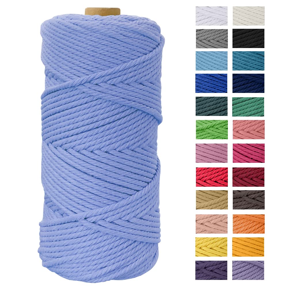 Macrame Cord 4mm x 109 Yards, JeogYong Thick Natural Cotton Yarn Thread, 4-Strand Twisted Spool Twine String Rope for DIY Crafts, Wall Hangings, Plant Hangers, Home Decor (Haze Blue) (a220-FT)