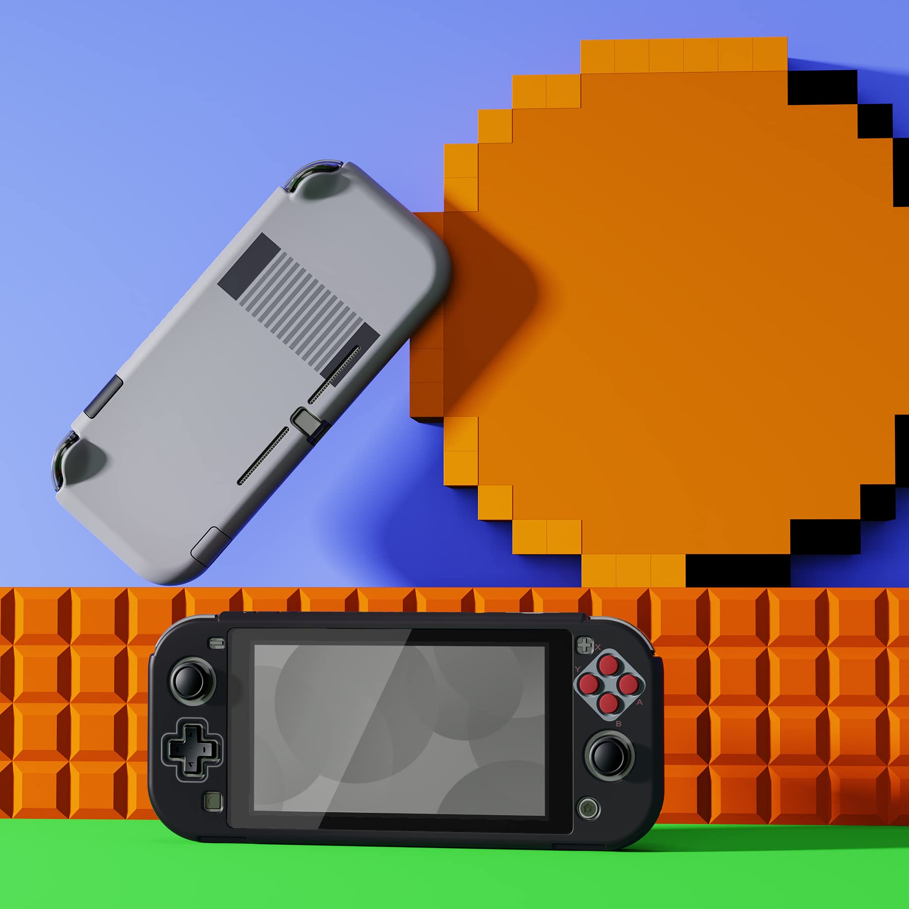 eXtremeRate PlayVital Classics NES Style Protective Grip Case for Nintendo Switch Lite, Hard Cover Protector for Nintendo Switch Lite - Screen Protector & Thumb Grips & Buttons Caps Stickers Included