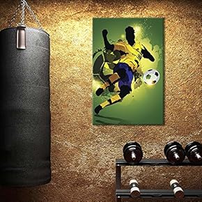 Canvas Wall Art Sports Theme - Man Kicking The Soccer Green Background - Giclee Print Gallery Wrap Modern Home Art Ready to Hang - 12x18 inches