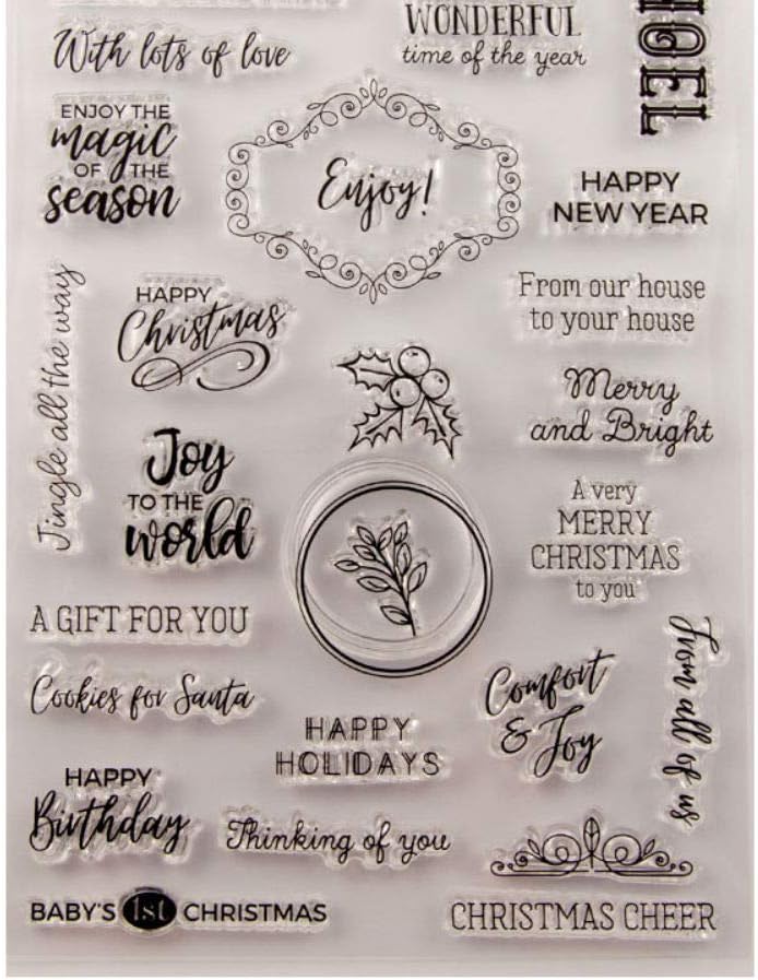 Clear Stamp for Card Making Decoration and Scrapbooking Happy Christmas Holiday Birthday Enjoy DIY Decor Stamp 6.1 by 8.3 Inch