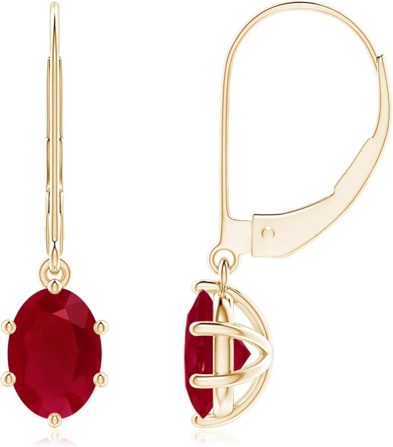 Oval Ruby Leverback Drop Earrings in 14K Yellow Gold (7x5mm Ruby