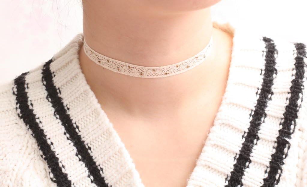 Ivory Beige Beaten Gold Choker, Lace Choker without Charm, Base Choker, Chokers for girls, Cute Choker, Dainty Choker Necklace
