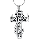 constantlife Cross Urn Necklace for Ashes for Women Men Fish Hook Memorial Pendant Deer Antler Cremation Jewelry Human Pet Ashes Holder Keepsake