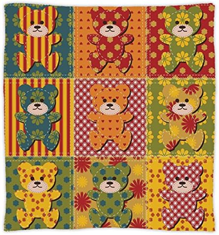 Super Soft Throw Blanket Custom Design Cozy Fleece Blanket,Cabin Decor,Colorful Kids Room Pattern with Patchwork Style Teddy Bears Cute Funny Childish Decorative,Multicolor,Perfect for Couch Sofa or B