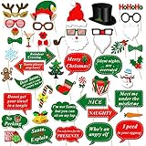 Christmas Photo Booth Props Kit(47Pcs), Konsait DIY Christmas Photo Booth with stick Funny Xmas Selfie Props Accessories for Adults Kids for Christmas Theme Party Favors Decorations Decor Supplies