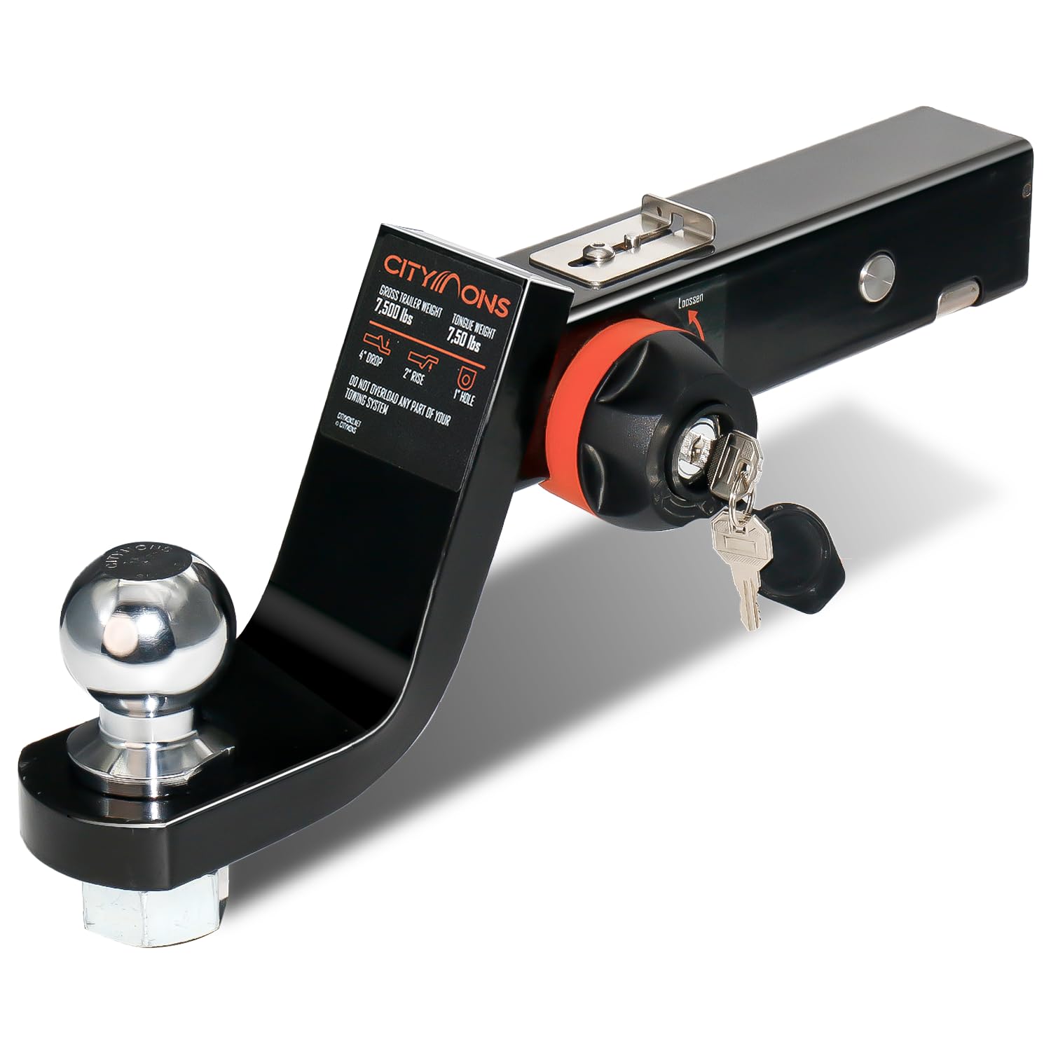 Photo 1 of Citymons -Hitch Trailer Ball Mount, Reduce Sway Anti-Rattle, 4" Drop Hitch with 1-7/8" Ball for 2" Receiver, Tow Hitch with Lock for Rv/Truck/Yachts/ATV/UTV, 7500 LBS GTW