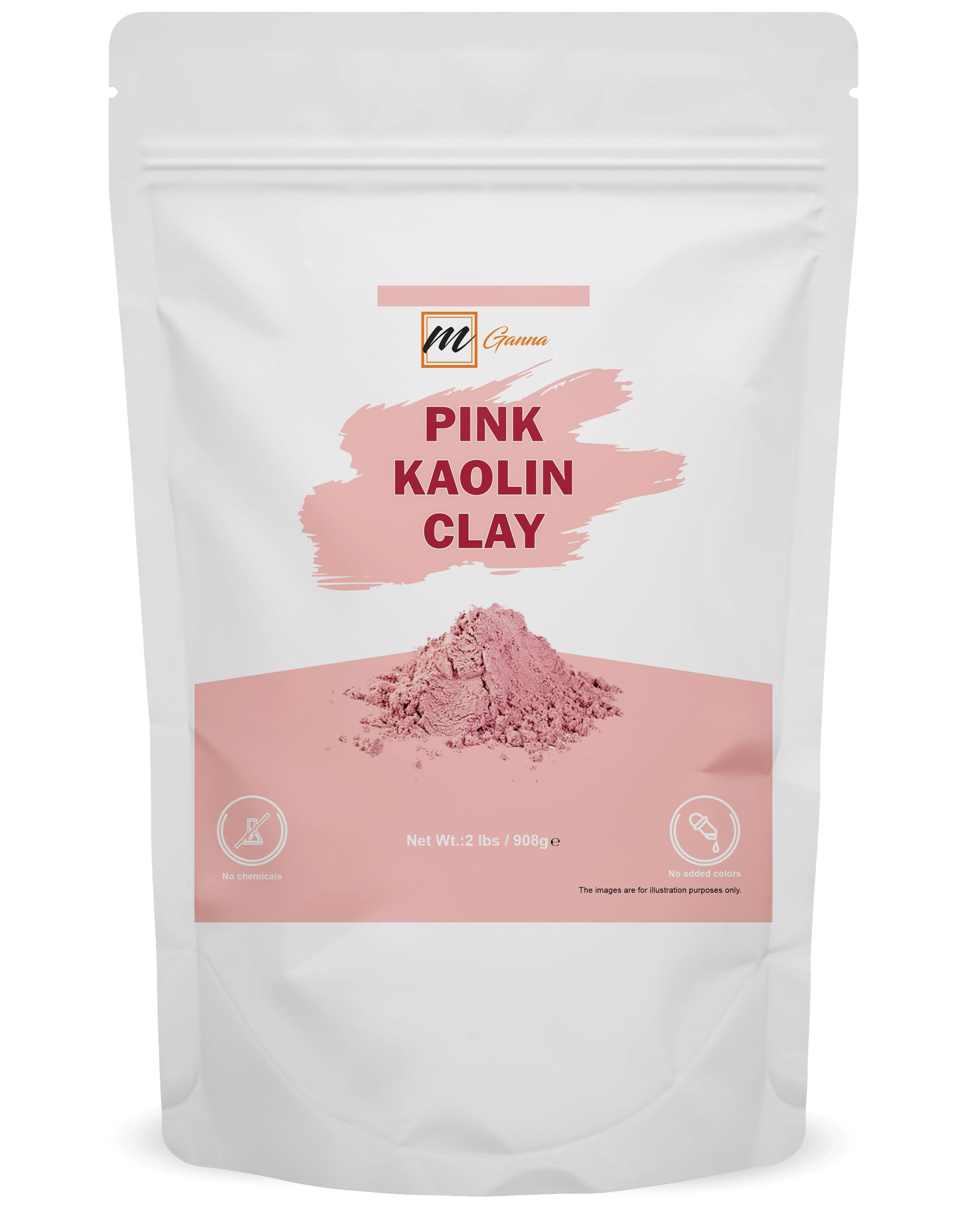 mGanna 100% Natural Rose Clay/Pink Kaolin Clay Powder 908 g / 2 lbs for Creams, Face Masks, and Soap Making