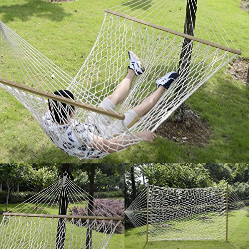 78"x 59"Comfortable White Cotton Rope Swing Double Hammock Hanging 2 Person