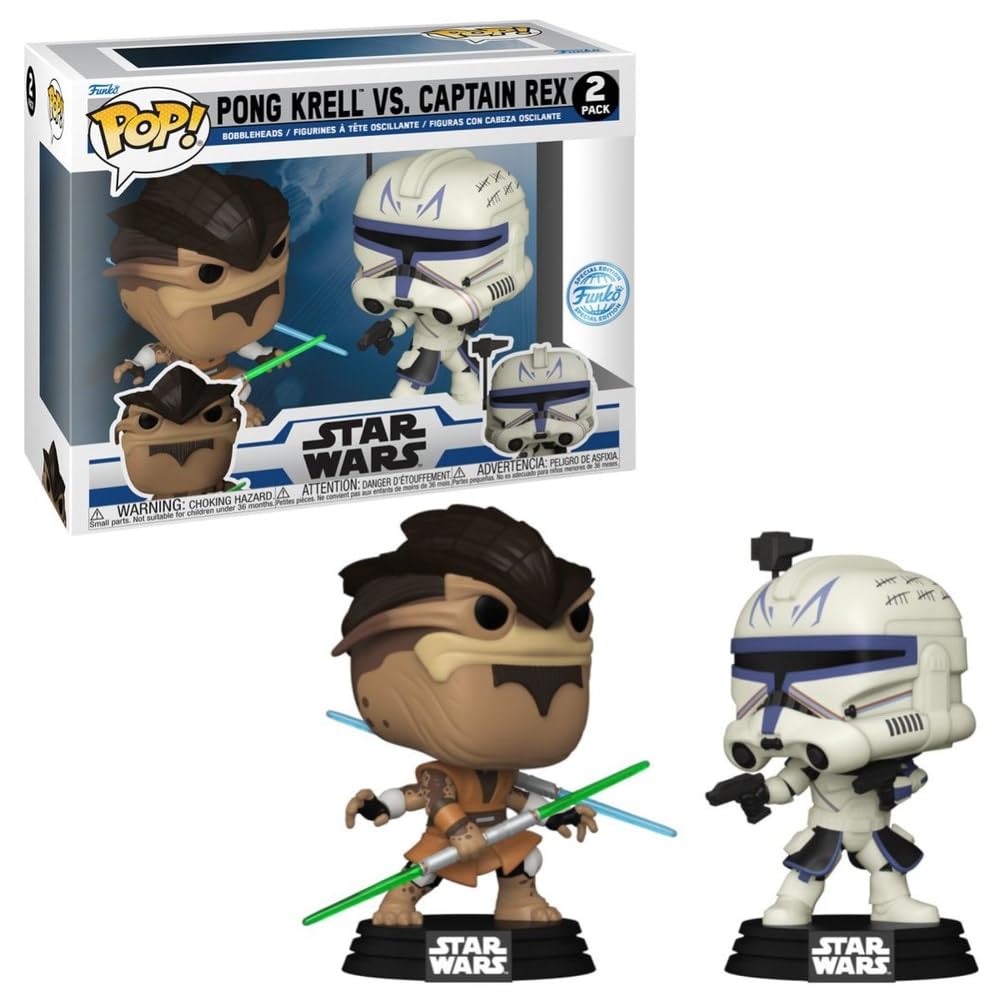 Funko Star Wars: Clone Wars Pong Krell Vs Captain Rex US Exclusive Pop Figures (Pack of 2), Multi-Colour