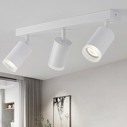 FORCOSO Ceiling Lights Spotlight - 3 Way Spot Lights 350°Adjustable, GU10 White Light Shade Metal Light Fittings Anti-Glare, Industrial Wall Ceiling Lamp for Kitchen Living Room Hallway Bedroom