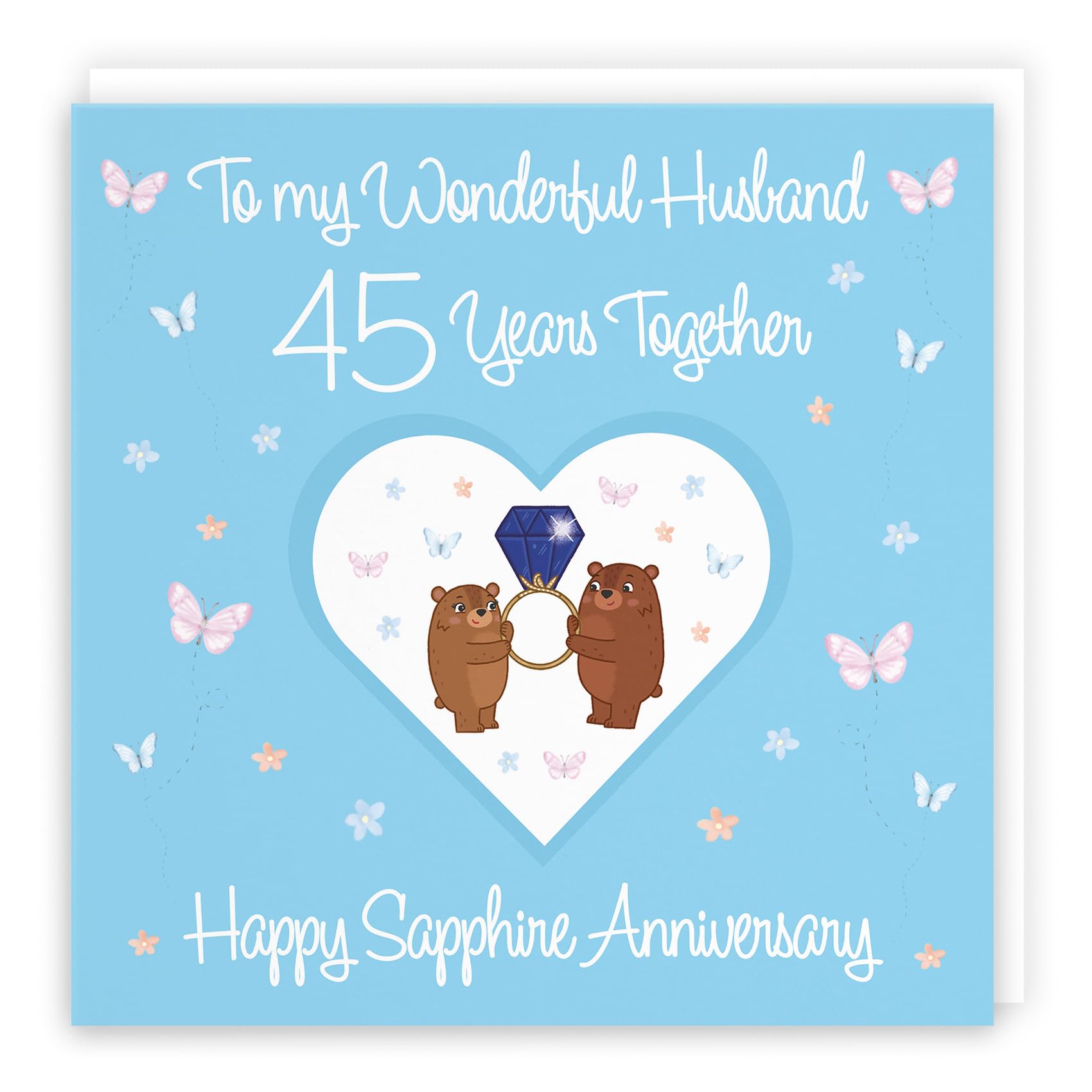 Hunts England - Large Husband 45th Anniversary Card - 45 Years - Sapphire Anniversary - Romantic Meadows - Fun Card - 45th Anniversary Card For Husband - 210 x 210 mm