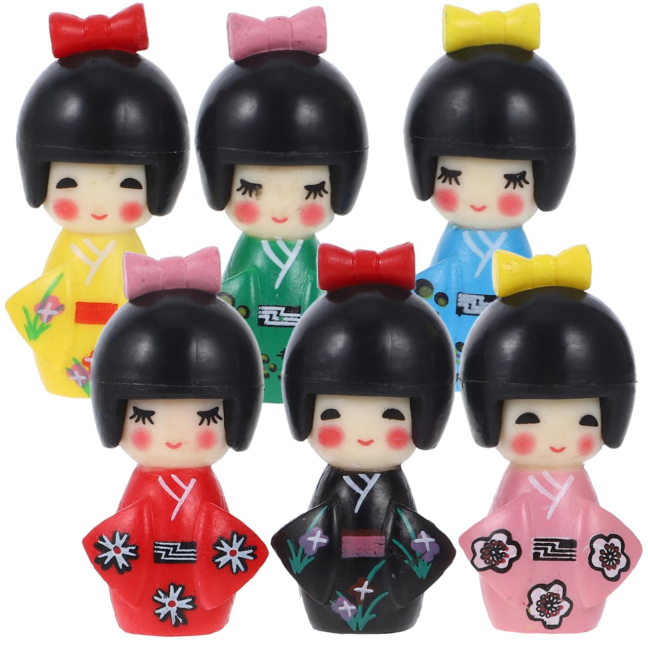 Amosfun 6pcs Japanese Kimono Doll, 4cm Mini Plastic Geisha Doll, Japanese Kimono Figurine Collectible, Fairy Garden Decoration