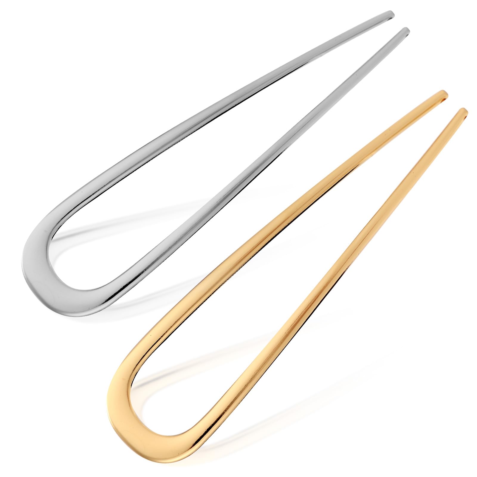 2pcs Metal French Hair Pins for Thick Hair, U-Shaped Twist Pin Fork for Women Girls - Styling Accessories (1 Gold & 1 Silver)