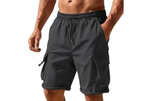 Mens Shorts Summer Five Quarter Cargo Pants Casual Elastic Waist Drawstring Short Quick Dry Hiking Short with Multi Pockets