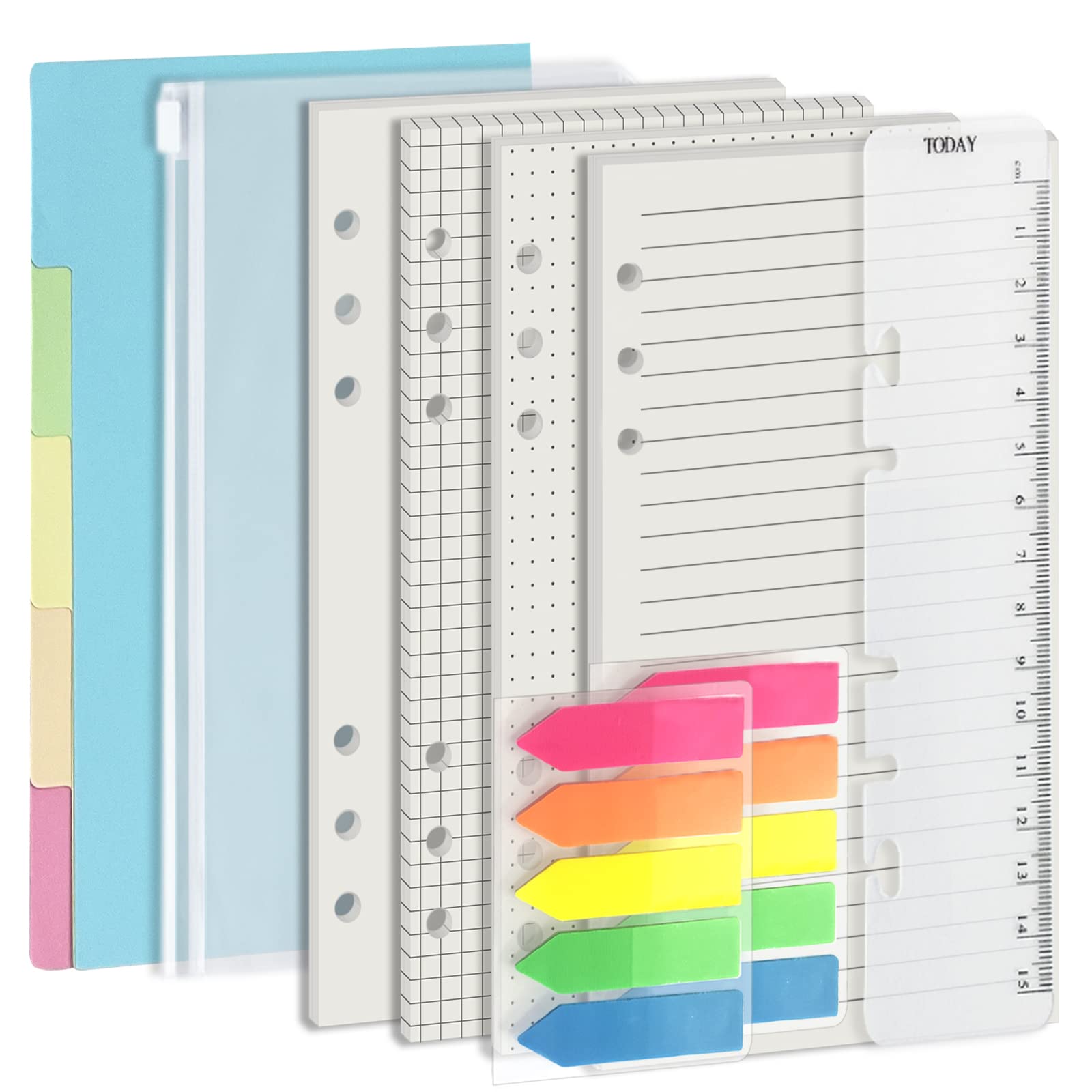 A6 Planner Inserts with Paper folder dividers and gift, Harphia,6 ring binder notebook A5 Refill,Dot,Line,Grid,Plain,80 sheets/160 Pages for Premium 100 GSM Thickness(A6 5.59 x 8.27'')