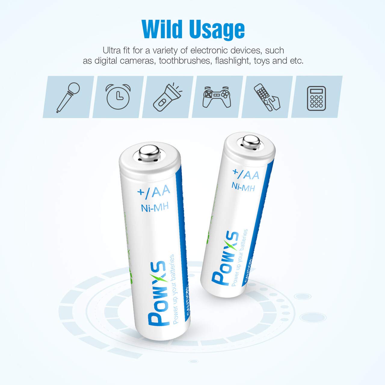 POWXS AA Rechargeable Batteries, 1.2V 2000mAh Ni-MH Pre-Charged Double A Battery for Xbox Controllers, Toys, Remote Controls and More, 8 Counts