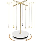 Poyilooo Necklace Holder Jewelry Stand, Rotating Necklace Holder Organizer with 48 Hooks for Necklace Earring Keychains Bracelet Display Stand, Metal Necklace Tree Stand -Women Gifts (Gold)