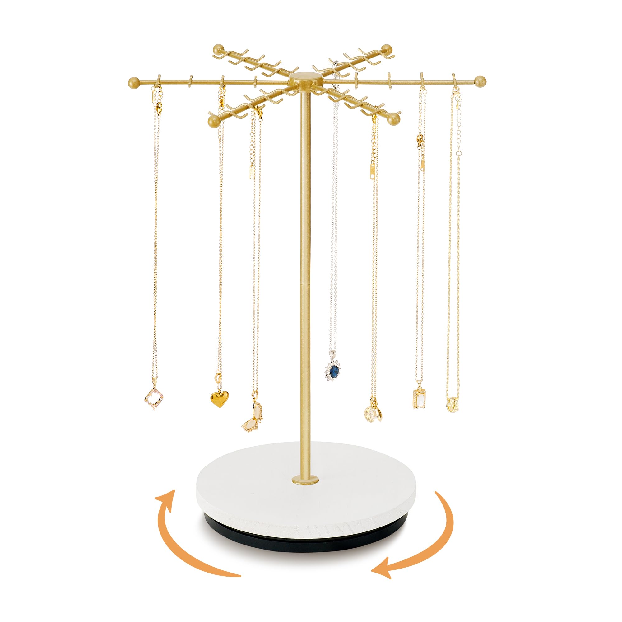 Photo 1 of Poyilooo Necklace Holder Jewelry Stand, Rotating Necklace Holder Organizer with 48 Hooks for Necklace Earring Keychains Bracelet Display Stand, Metal Necklace Tree Stand -Women Gifts (Gold)
