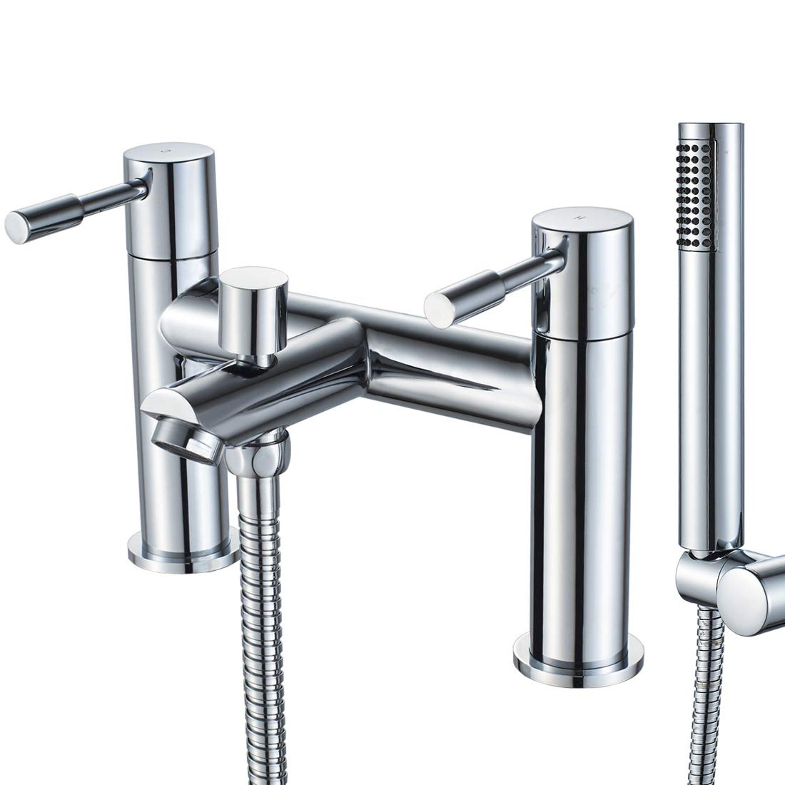 Bath Taps with Shower,Luckyhome Bath Shower Filler Mixer Tap Double Lever Chrome Solid Brass Faucet