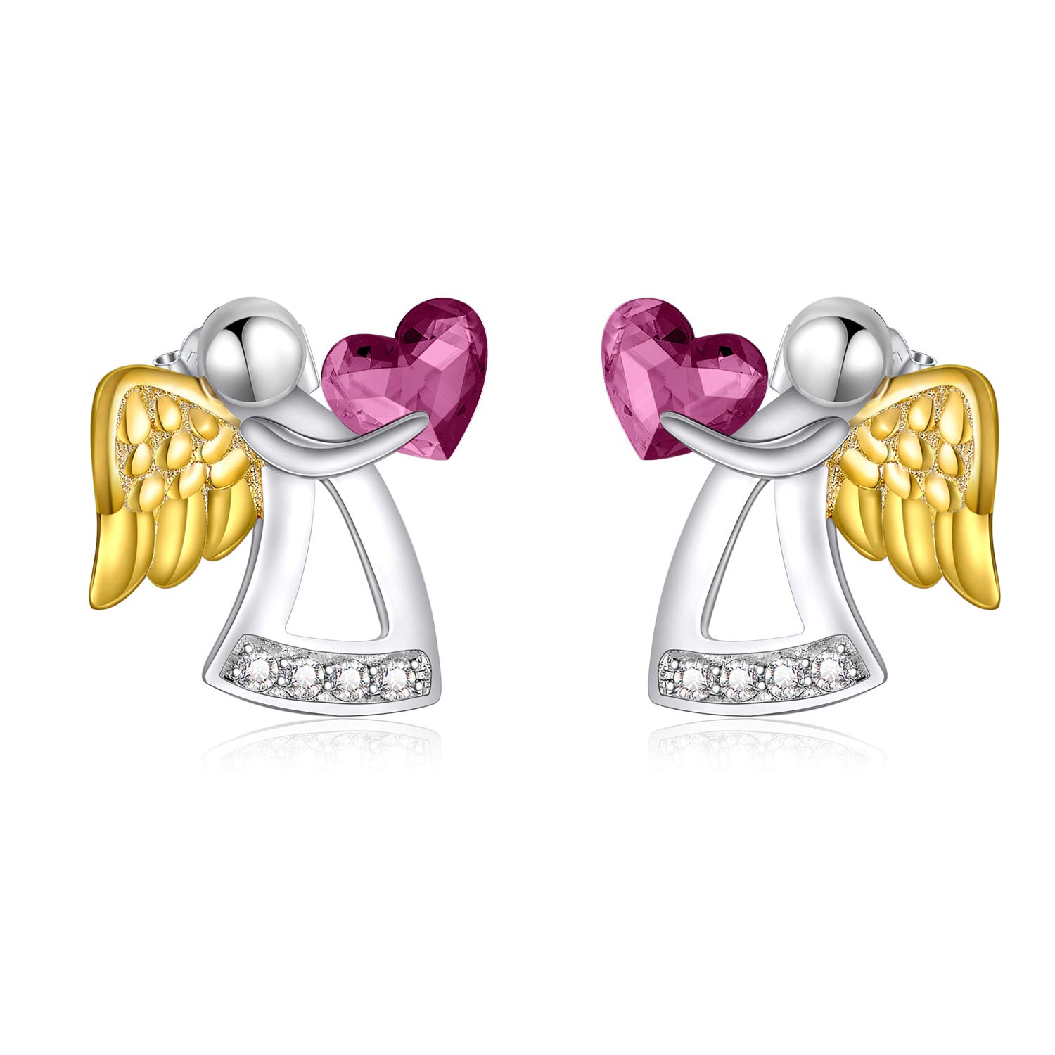 Sterling Silver Guardian Angel Stud Earrings, Birthday Christening Baptism Communion Gifts for Girls Daughter Children — image 1