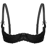 Open 1/4 Cup Push Up Shelf Bra Lingerie Womens Sexy Lace Underwire See Through Bralette Padded Bra Top Underwear