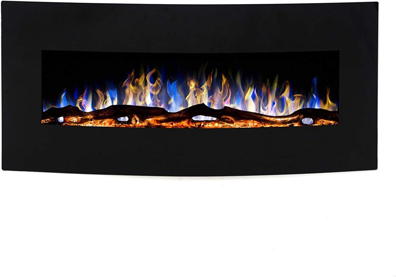 Electric Fireplace Malibu 48 Wall-Mounted Curved Fireplace Electric Black (750 W or 1500 W) LED fire Simulation Depth only 14 cm