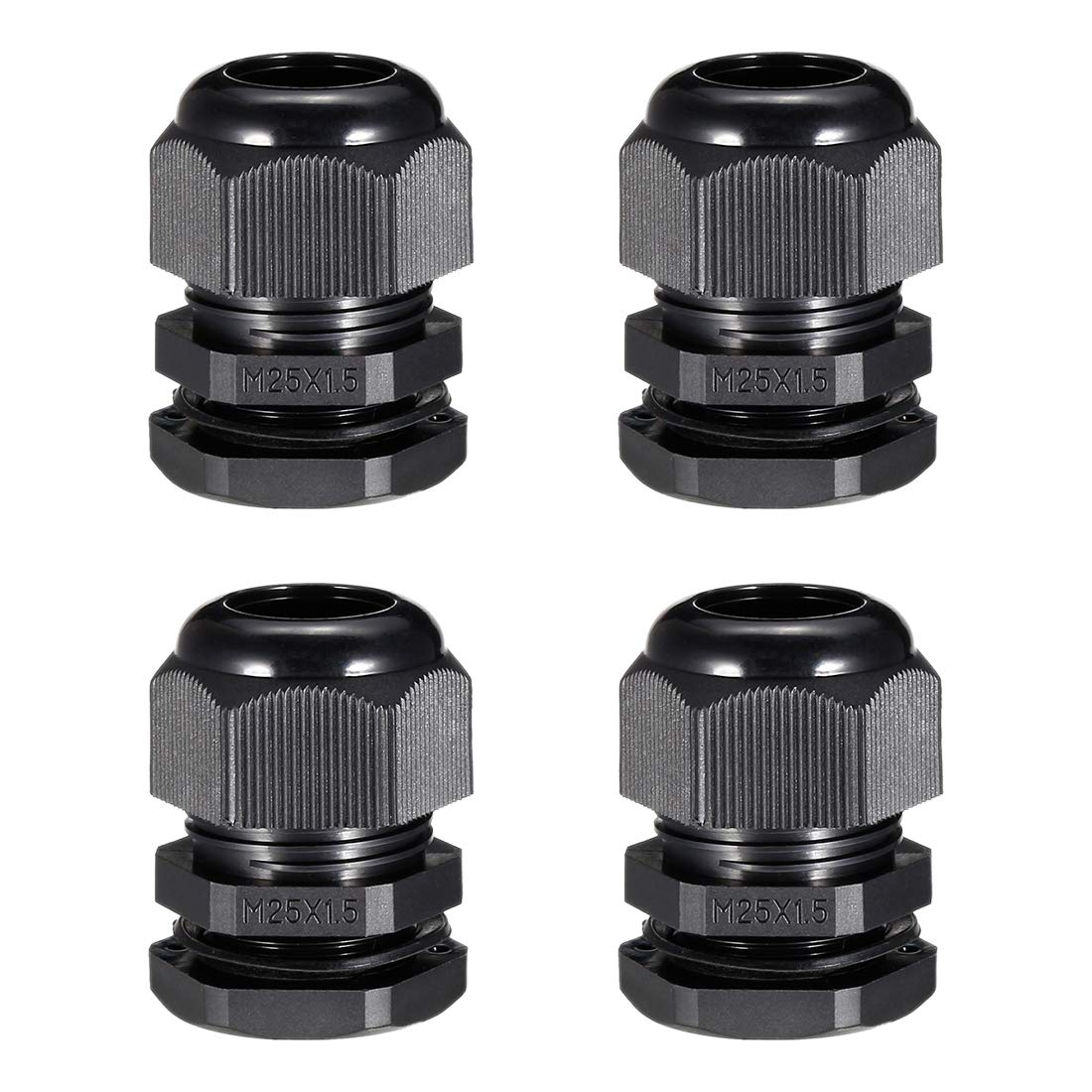 sourcing map 4Pcs M25 Cable Gland Waterproof Plastic Joint Adjustable Locknut Black for 12mm-15mm Dia Cable Wire